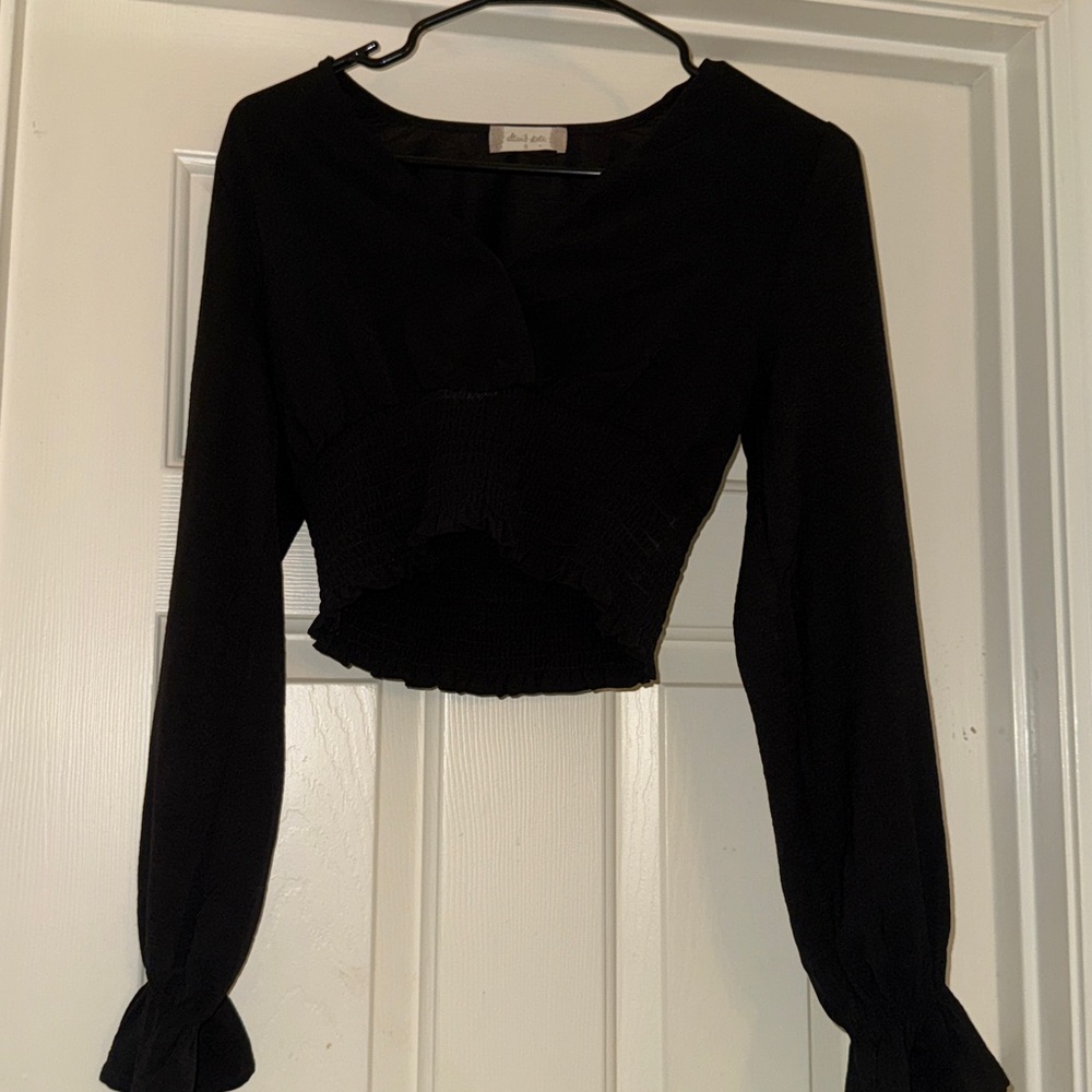 Altar'd State Black Ruffled Crop Blouse